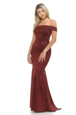 Lenovia - 5217 Off-Shoulder Metallic Trumpet Dress -Hot Sale WEDDING Store lenovia 5217 off shoulder metallic trumpet dress bridesmaid dresses xs wine 28075483627603