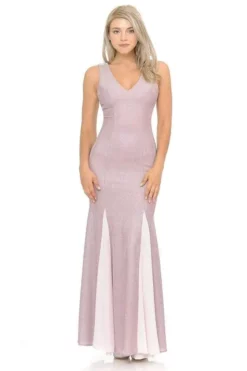 Lenovia - 5218 Plunging V-neck Chiffon Trumpet Dress
