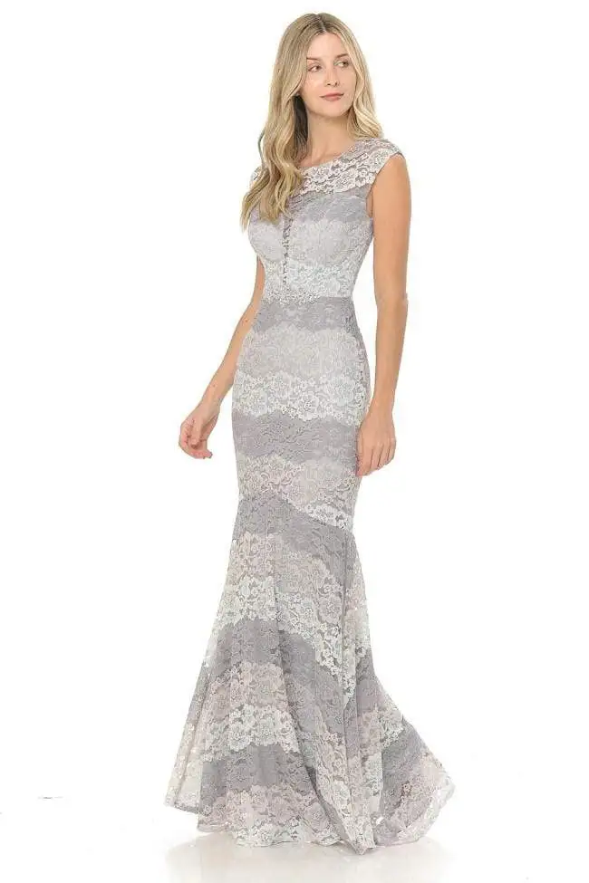 Lenovia - 5221 Sheer Lace Color Block Trumpet Dress 12 Lenovia - 5221 Sheer Lace Color Block Trumpet Dress - Image 12