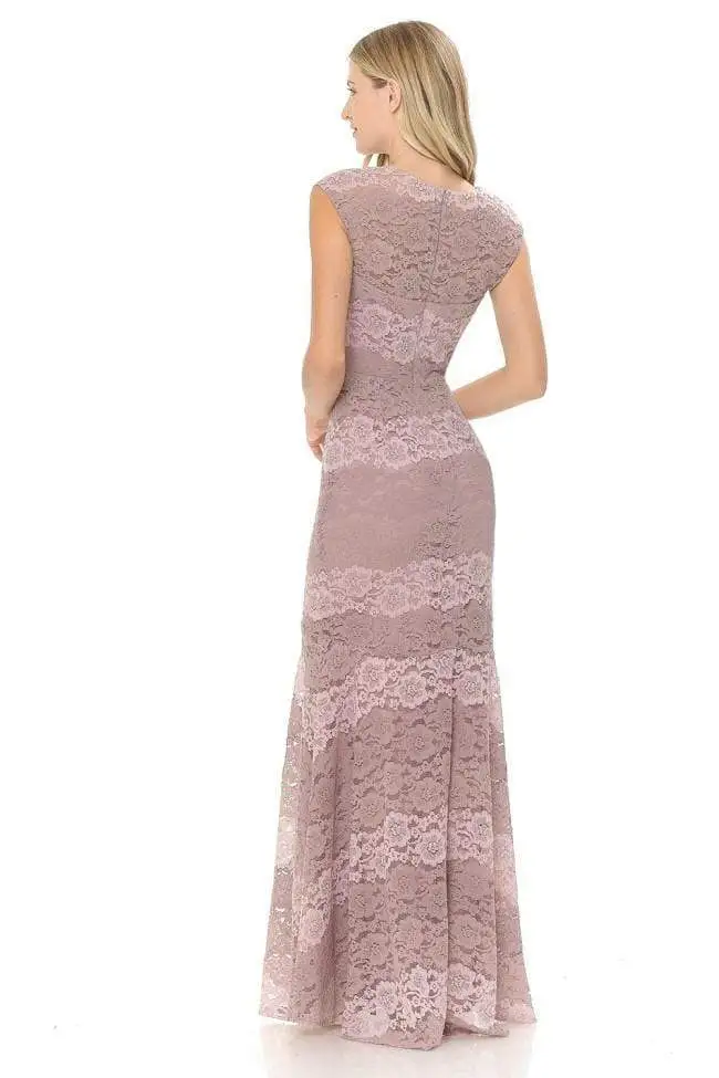 Lenovia - 5221 Sheer Lace Color Block Trumpet Dress 2 Lenovia - 5221 Sheer Lace Color Block Trumpet Dress - Image 2