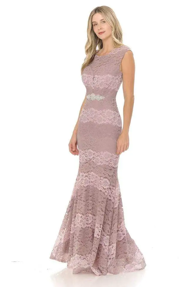 Lenovia - 5221 Sheer Lace Color Block Trumpet Dress 3 Lenovia - 5221 Sheer Lace Color Block Trumpet Dress - Image 3