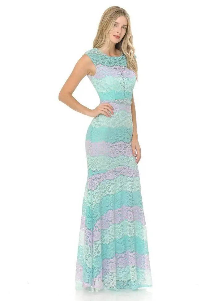 Lenovia - 5221 Sheer Lace Color Block Trumpet Dress 9 Lenovia - 5221 Sheer Lace Color Block Trumpet Dress - Image 9