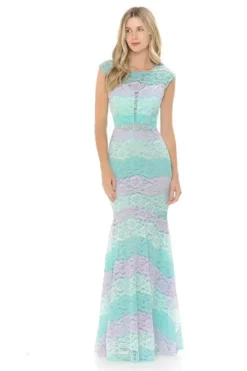 Lenovia - 5221 Sheer Lace Color Block Trumpet Dress 18 Lenovia - 5221 Sheer Lace Color Block Trumpet Dress -Hot Sale WEDDING Store lenovia 5221 sheer lace color block trumpet dress bridesmaid dresses xs pink mint 28230020366419