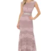 Lenovia - 5221 Sheer Lace Color Block Trumpet Dress