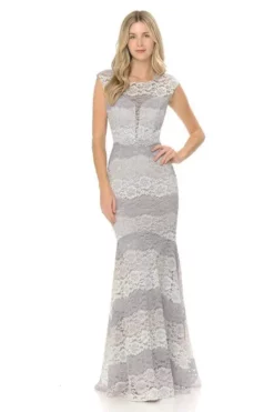 Lenovia - 5221 Sheer Lace Color Block Trumpet Dress 21 Lenovia - 5221 Sheer Lace Color Block Trumpet Dress -Hot Sale WEDDING Store lenovia 5221 sheer lace color block trumpet dress bridesmaid dresses xs silver green 28778290479187