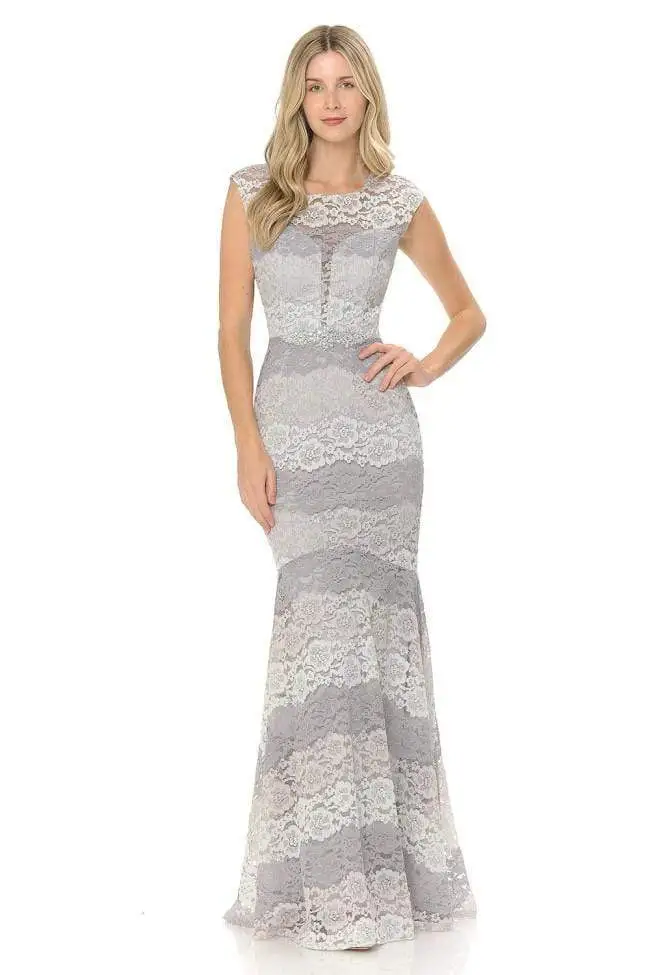 Lenovia - 5221 Sheer Lace Color Block Trumpet Dress 10 Lenovia - 5221 Sheer Lace Color Block Trumpet Dress - Image 10