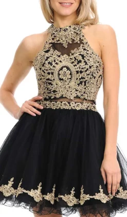 Lenovia - 8015 Gold Lace Appliqued Keyhole Cutout A-Line Dress 18 Lenovia - 8015 Gold Lace Appliqued Keyhole Cutout A-Line Dress -Hot Sale WEDDING Store lenovia 8015 gold lace appliqued keyhole cutout a line dress bridesmaid dresses 6207566872633