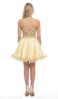 Lenovia - 8015 Gold Lace Appliqued Keyhole Cutout A-Line Dress 15 Lenovia - 8015 Gold Lace Appliqued Keyhole Cutout A-Line Dress -Hot Sale WEDDING Store lenovia 8015 gold lace appliqued keyhole cutout a line dress bridesmaid dresses 6207571394617