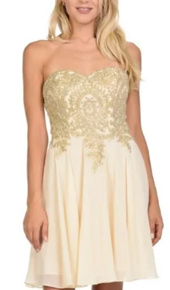 Lenovia - 8110 Gold Embroidered Strapless Cocktail Dress -Hot Sale WEDDING Store lenovia 8110 gold embroidered strapless cocktail dress cocktail dresses 6204095463481