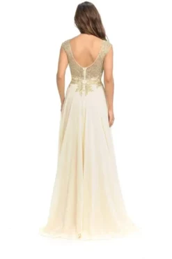 Lenovia - 8123 Cap Sleeve Applique Embroidered Chiffon Long Gown -Hot Sale WEDDING Store lenovia 8123 cap sleeve applique embroidered chiffon long gown evening dresses 28075092901971