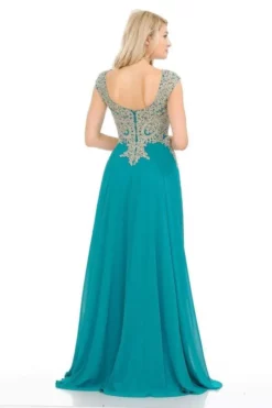 Lenovia - 8123 Cap Sleeve Applique Embroidered Chiffon Long Gown -Hot Sale WEDDING Store lenovia 8123 cap sleeve applique embroidered chiffon long gown evening dresses 28075095752787