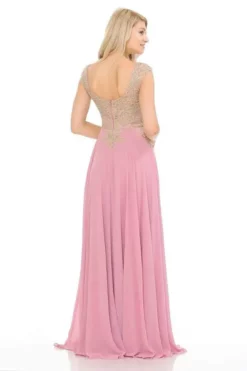 Lenovia - 8123 Cap Sleeve Applique Embroidered Chiffon Long Gown -Hot Sale WEDDING Store lenovia 8123 cap sleeve applique embroidered chiffon long gown evening dresses 28075145298003