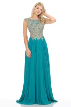 Lenovia - 8123 Cap Sleeve Applique Embroidered Chiffon Long Gown -Hot Sale WEDDING Store lenovia 8123 cap sleeve applique embroidered chiffon long gown evening dresses 28230717931603