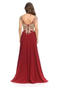 Lenovia - 8123 Cap Sleeve Applique Embroidered Chiffon Long Gown -Hot Sale WEDDING Store lenovia 8123 cap sleeve applique embroidered chiffon long gown evening dresses 28777443000403