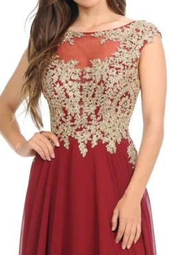 Lenovia - 8123 Cap Sleeve Applique Embroidered Chiffon Long Gown -Hot Sale WEDDING Store lenovia 8123 cap sleeve applique embroidered chiffon long gown evening dresses 28777443131475