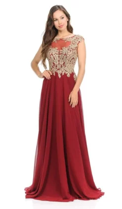 Lenovia - 8123 Cap Sleeve Applique Embroidered Chiffon Long Gown -Hot Sale WEDDING Store lenovia 8123 cap sleeve applique embroidered chiffon long gown evening dresses xs burgundy 6205391142969