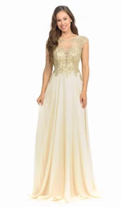 Lenovia - 8123 Cap Sleeve Applique Embroidered Chiffon Long Gown -Hot Sale WEDDING Store lenovia 8123 cap sleeve applique embroidered chiffon long gown evening dresses xs champagne 6205390094393