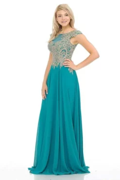 Lenovia - 8123 Cap Sleeve Applique Embroidered Chiffon Long Gown -Hot Sale WEDDING Store lenovia 8123 cap sleeve applique embroidered chiffon long gown evening dresses xs emerald 28230702661715