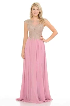 Lenovia - 8123 Cap Sleeve Applique Embroidered Chiffon Long Gown -Hot Sale WEDDING Store lenovia 8123 cap sleeve applique embroidered chiffon long gown evening dresses xs mauve 28075142381651