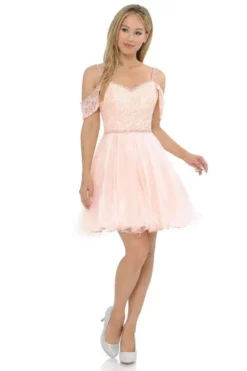 Lenovia - 8129 Bedazzled V-neck Tulle A-line Dress