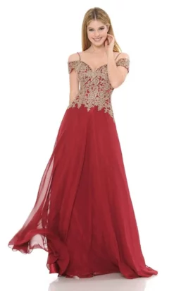Lenovia - 8132 Embroidered Off Shoulder Chiffon Dress -Hot Sale WEDDING Store lenovia 8132 embroidered off shoulder chiffon dress prom dresses xs burgundy 27947623022675