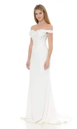 Lenovia - 8134 Embroidered Off Shoulder Trumpet Dress -Hot Sale WEDDING Store lenovia 8134 embroidered off shoulder trumpet dress bridesmaid dresses xs ivory 27947635015763