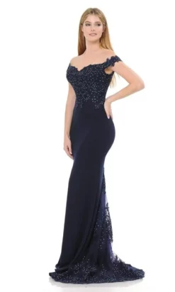 Lenovia - 8134 Embroidered Off Shoulder Trumpet Dress -Hot Sale WEDDING Store lenovia 8134 embroidered off shoulder trumpet dress bridesmaid dresses xs navy 27947640225875