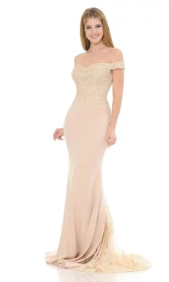Lenovia - 8134 Embroidered Off Shoulder Trumpet Dress -Hot Sale WEDDING Store lenovia 8134 embroidered off shoulder trumpet dress bridesmaid dresses xs nude 27947634720851