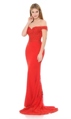 Lenovia - 8134 Embroidered Off Shoulder Trumpet Dress -Hot Sale WEDDING Store lenovia 8134 embroidered off shoulder trumpet dress bridesmaid dresses xs red 27947641274451