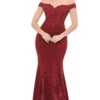 Lenovia - 8137 Embroidered Off Shoulder Trumpet Dress