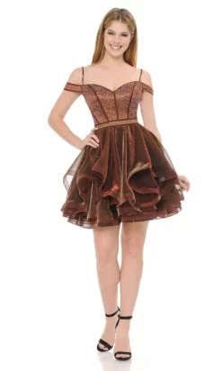 Lenovia - 8140 Embellished Off Shoulder A-line Cocktail Dress -Hot Sale WEDDING Store lenovia 8140 embellished off shoulder a line cocktail dress cocktail dresses xs red gold 27944714764371