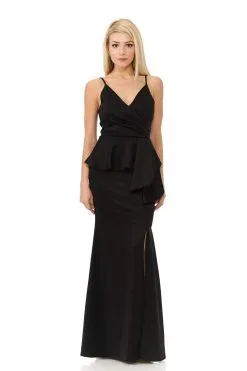 Lenovia - V-Neck Wrap Bodice Peplum Evening Dress 5174 - 1 Pc Black In Size XL Available