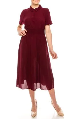 London Times - T5418M Collared Modest Flowy Midi Dress