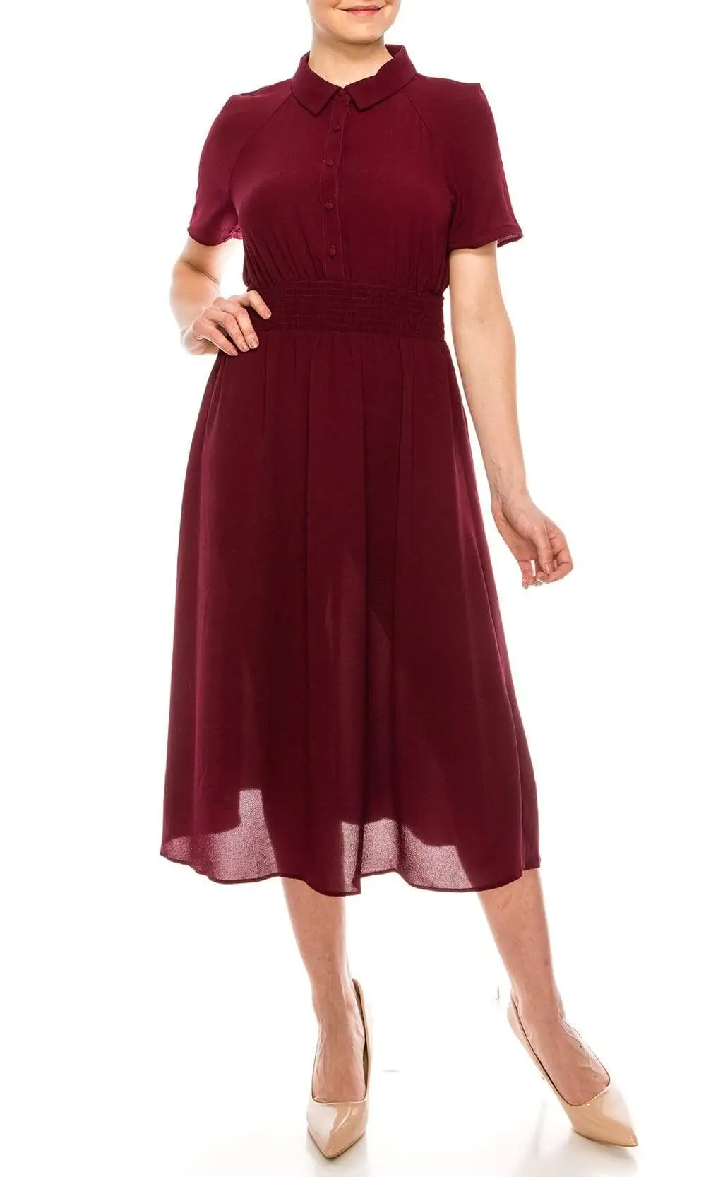 London Times - T5418M Collared Modest Flowy Midi Dress 1 London Times - T5418M Collared Modest Flowy Midi Dress