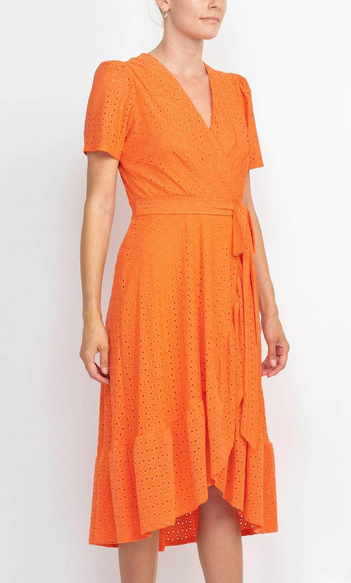 London Times T5649M - Lace A-line Faux Wrap Casual Dress 4 London Times T5649M - Lace A-line Faux Wrap Casual Dress - Image 4