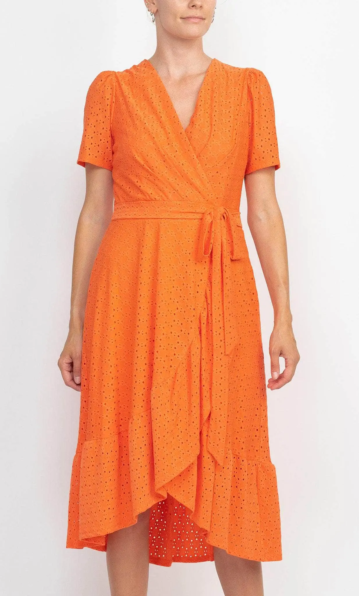 London Times T5649M - Lace A-line Faux Wrap Casual Dress 3 London Times T5649M - Lace A-line Faux Wrap Casual Dress - Image 3