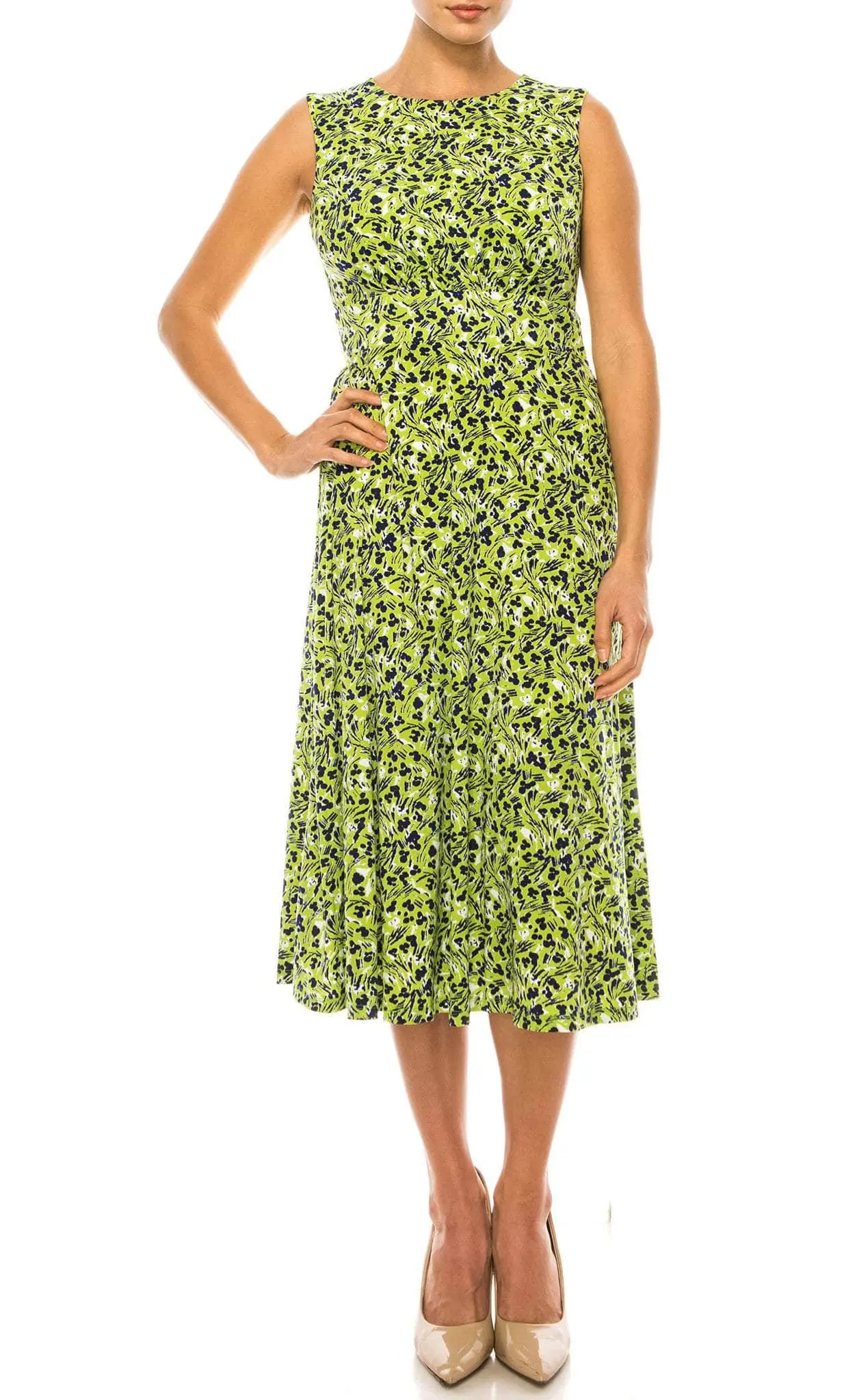 London Times T5758M - Sleeveless Floral Print Midi Dress 3 London Times T5758M - Sleeveless Floral Print Midi Dress - Image 3