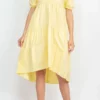 London Times T6166M - Short Puff Sleeve High Low Hem Dress