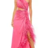 Mac Duggal 11689 - One Sleeve Feather Detailed Prom Dress