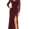 Mac Duggal - 12412 Long Sleeve Sequined Lace High Slit Dress
