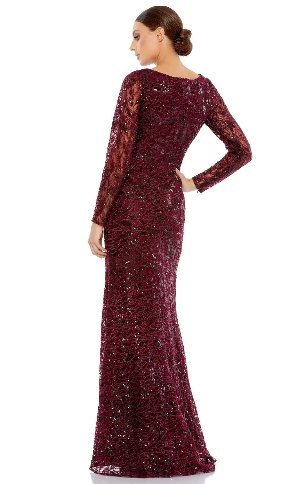Mac Duggal - 12412 Long Sleeve Sequined Lace High Slit Dress 2 Mac Duggal - 12412 Long Sleeve Sequined Lace High Slit Dress - Image 2
