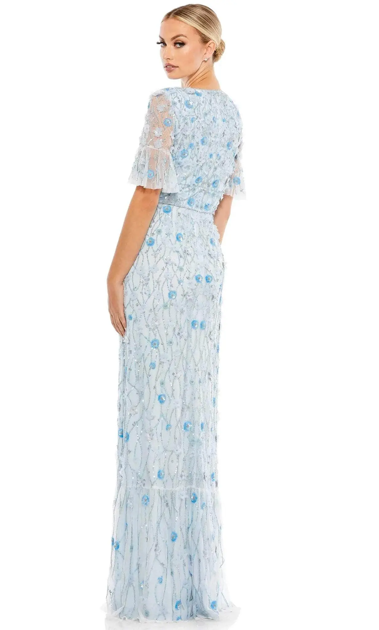 Mac Duggal 35110 - Short Sleeve Floral Embellished Dress 2 Mac Duggal 35110 - Short Sleeve Floral Embellished Dress - Image 2