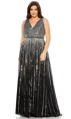 Mac Duggal 5755 - Striped Sequined Evening Dress -Hot Sale WEDDING Store mac duggal 5755 striped sequined evening dress military ball 14w black silver 32190033068115
