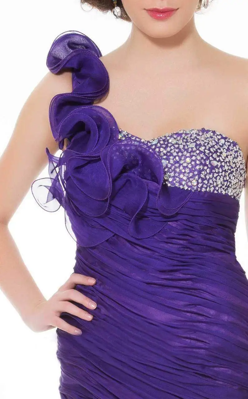 Mac Duggal - 6098N Ruched One Shoulder Beaded Mini Dress 2 Mac Duggal - 6098N Ruched One Shoulder Beaded Mini Dress - Image 2