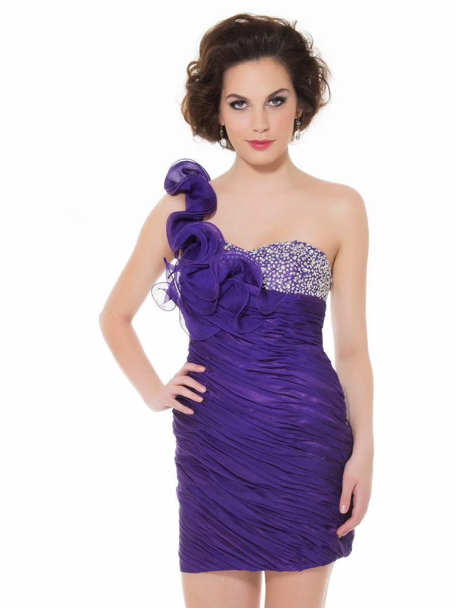 Mac Duggal - 6098N Ruched One Shoulder Beaded Mini Dress 1 Mac Duggal - 6098N Ruched One Shoulder Beaded Mini Dress
