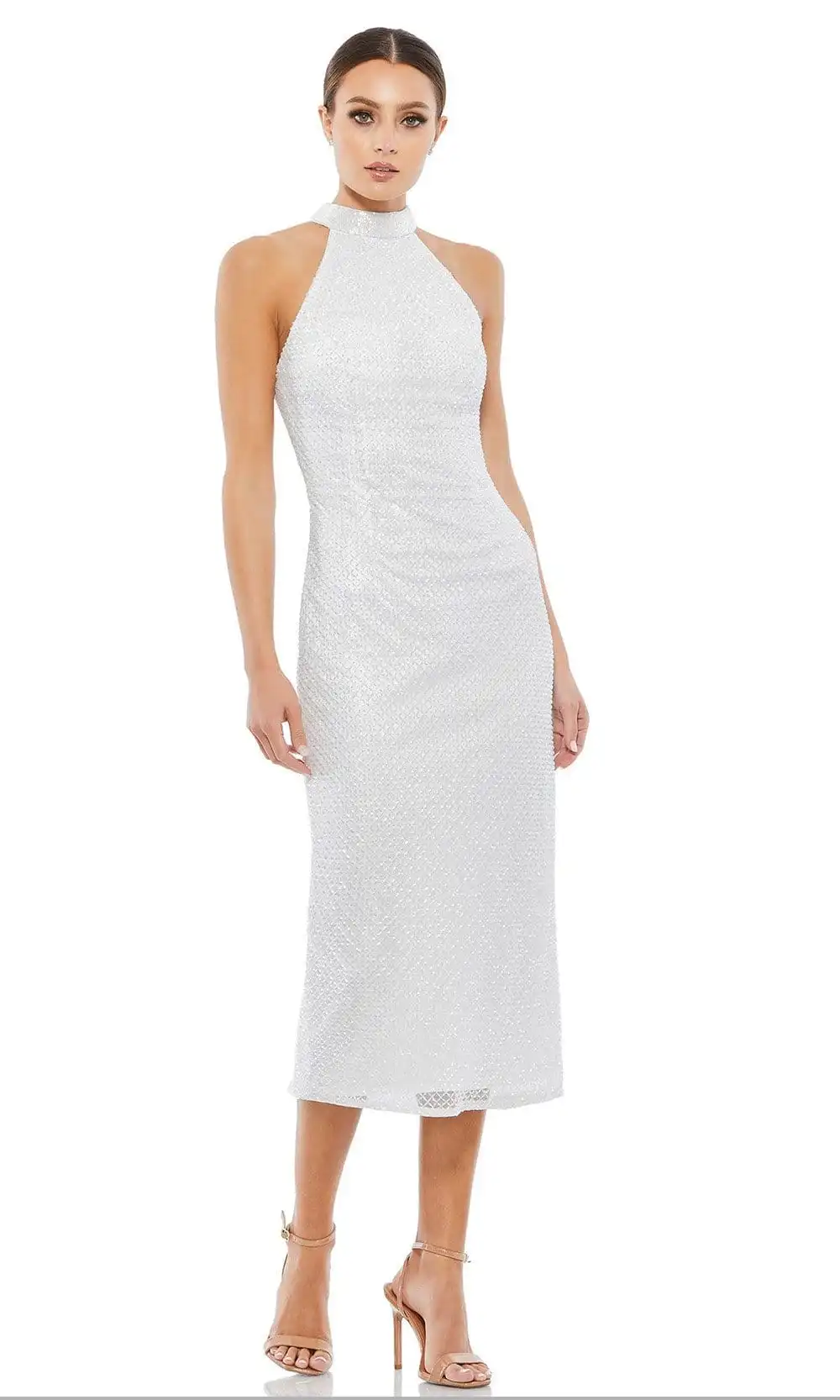 Mac Duggal Cocktail - 5531D High Halter Lattice Beaded Dress 4 Mac Duggal Cocktail - 5531D High Halter Lattice Beaded Dress - Image 4