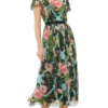 Mac Duggal Cocktail - 9149D Short Sleeve Beaded Waist Floral Dress