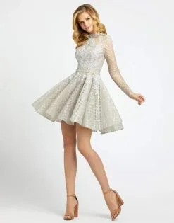 Mac Duggal Evening - 30624D Embroidered Long Sleeve A-line Dress