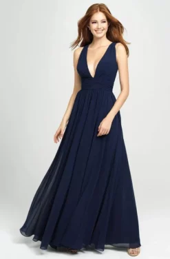 Madison James - 19-193 Plunging Neck Empire Waist Chiffon A-Line Gown -Hot Sale WEDDING Store madison james 19 193 plunging neck empire waist chiffon a line gown special occasion dress 0 navy 13745170284627