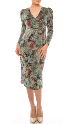 Maggy London - G4775M V-Neck Knee-Length Dress